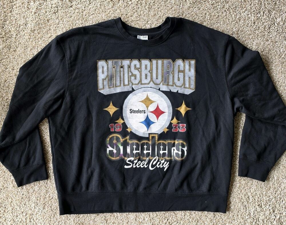 NFL Team Apparel, Pittsburgh Steelers Black Graphic Pullover Sweatshirt, Sz 2XL